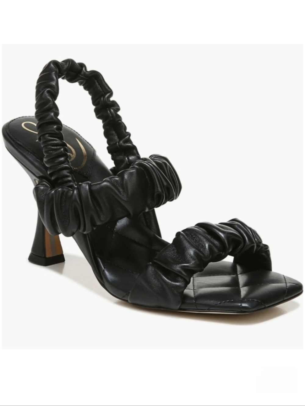 Sam Edelman Marlena Ruched Slingback Black Leather Sandals Fan Heel Shoes 9.5